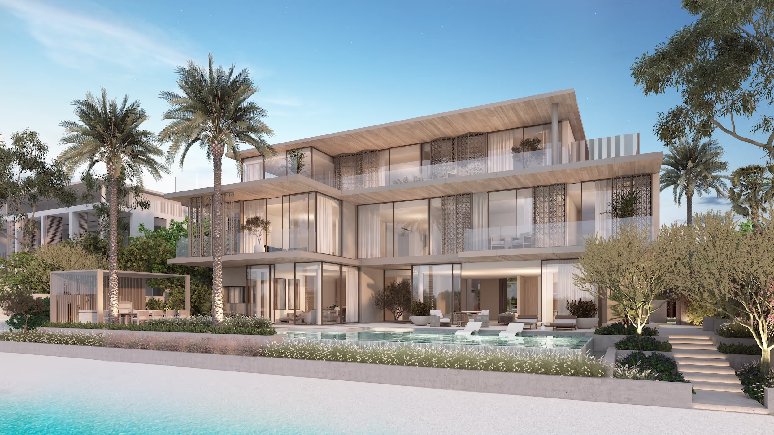 Experience the Caribbean lifestyle in this luxurious coral villa with a pool.